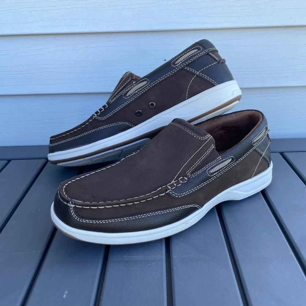 Florsheim Lakeside Slip Brown Leather Loafers Mens 9.5 M Boat Shoes Ne sin Box